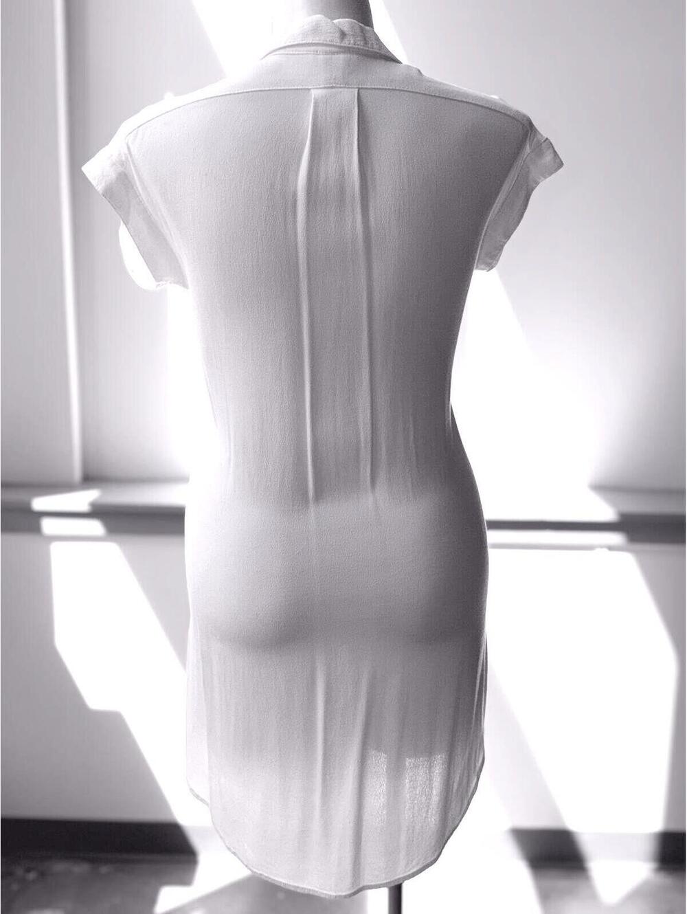 H&M White Tie Waist Shirt Dress Mini Size 2 - Picture 5 of 9